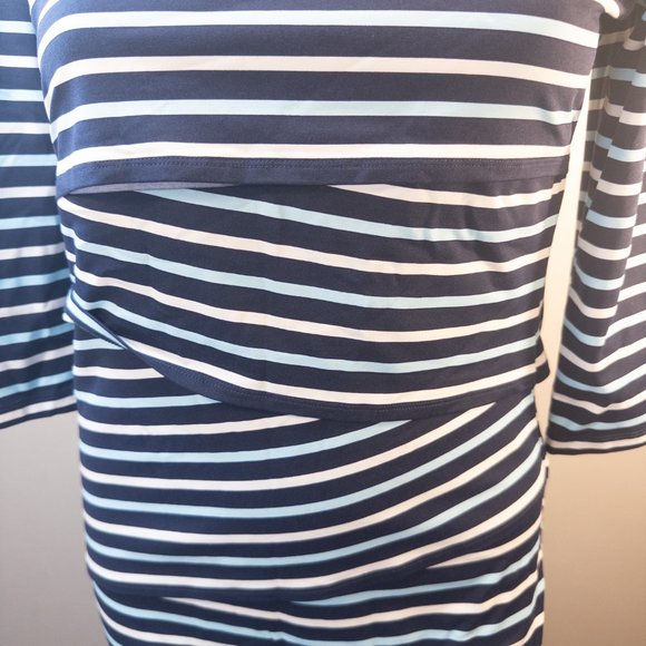 J Mclaughlin Size Medium Dress Nicola Blue Stripe Sheath Knee Length Comfort - Picture 6 of 11